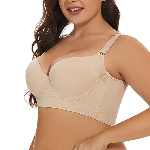 Postpartum Recovery Bras For Women High Compression Push Up Sculpting Camisole Bra Underwear With 8-Row Buckles (Color : Beige, Size : 90/40D)