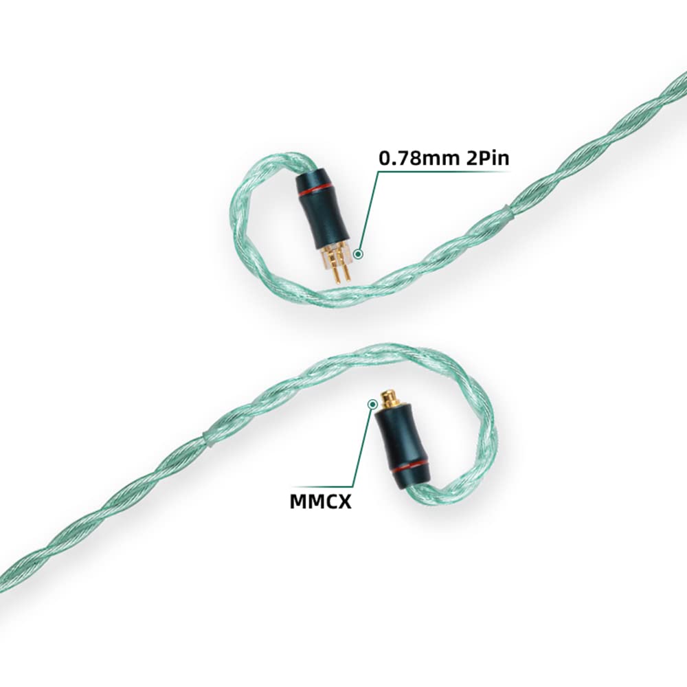 NICEHCK FourMix IEM Cable, 7N high Conductivity Copper Earphone Upgraded Cord, 6N Silver Coated OCC in Ear Monitor Cables for Earbuds Wired Earbud Replacement Cords (Green, 4.4mm with MMCX)