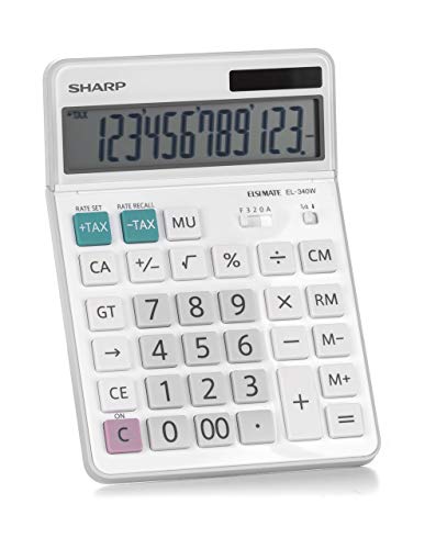 Sharp EL-340W Tischrechner mit beweglichem Display, Solar-/Batteriebetrieben, Weiß