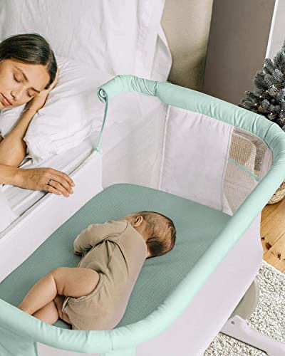 Muslin Bassinet Sheet For Baby Girl Boy, Muslin Cotton Fitted For Oval Hourglass And Rectangular Bassinet Mattress Pad, Stylish Boho Bassinet Sheets Baby Nursery, 2 Pack (Roman Green&Botanical Leaf) #TOP6