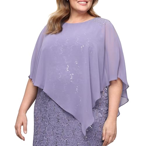 Image of S.L. Fashions Womens Plus Size Long Length Sequin Lace Beaded Capelet Mother of The Bride Dress, Formal Evening Gown