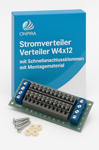 Stromverteiler W4x12 – Inkl. Montagematerial, bis 8 A belastbar, Gleich- & Wechselstrom, kompakter Verteiler mit Klemmleiste, polymerer Leiterplatte, robust & langlebig