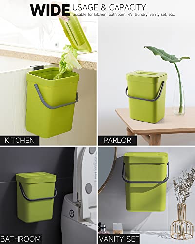Compost Bin For Kitchen Countertop - Mongtinglu 5L/1.3 Gal Hanging Small Trash Can With Lid, Kichen Under Sink Trash Can, Wall Mount Indoor Compost Bucket With Lid(Lime Green) #TOP5