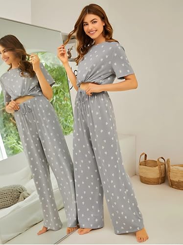 Image of KSHS Printed Round Neck Short Sleeve Nightsuit Set | Pajama Set | Casual Night Dress for Women