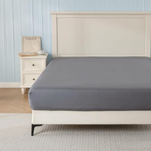 Fitted Sheet Twin Size - 16 inch Deep Pocket Bed Sheet - Soft Brushed Microfiber - Wrinkle Free, Breathable, Fade Resistant, Easy Care, 1 Twin Fitted Sheet Only (Dark Grey,Twin)