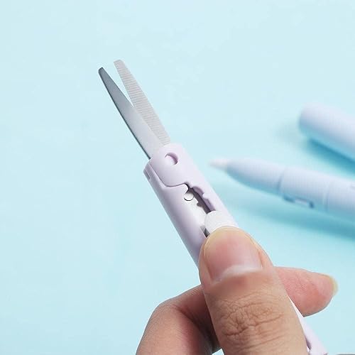 Tijeras de estilo mini bolígrafo púrpura, tijeras portátiles plegables para estudiantes con cubierta, tijeras de cerámica de acero inoxidable,