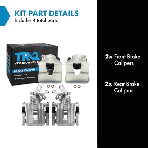 Image of TRQ Front and Rear Brake Caliper Set Zinc Coated Brackets Compatible with 2010-2011 Audi A3 A3 Quattro 2011-2014 Volkswagen Jetta