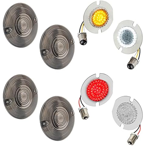 NTHREEAUTO 1157 Front + 1156 Rear LED Turn Signals 3 1/4 inch Flat Smoked Lens Covers Switchback Tail Lights Running Light Compatible with Harley Road King Electra Glide Heritage Softail Touring Cover