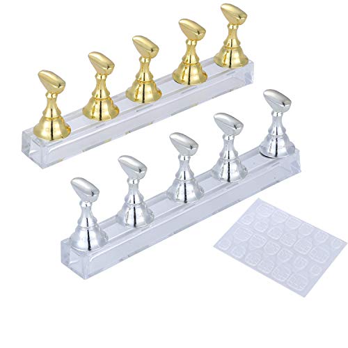 Nail Art Practice Stands Nail Tips Holders Training Fingernail Display Stands forArt Salon DIY and Practice Manicure pack of 2 color Gold and Silver.