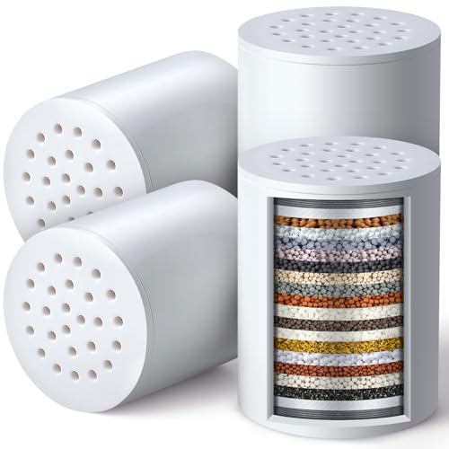 4 Pack Shower Filter Replacement Cartridge, Suitable for Hard Water, Removes Chlorine and Fluoride, Improves Skin and Hair Condition