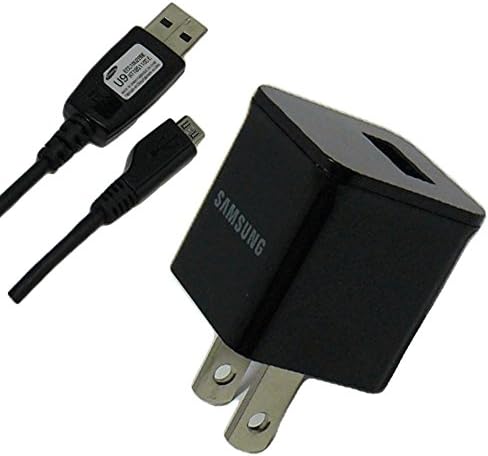 Samsung OEM 1.0A Original Home Wall AC Travel Charger Adapter and USB 2.0 Data Sync Connect Transfer Charge Cable - Non-Retail Packaging - Black