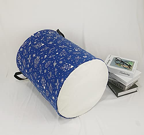 Image of Kids Laundry Hamper Clothes Gift Basket Storage Laundry Baskets Organizer Bin with Handles for Nursery Room (Navy Spaceship)