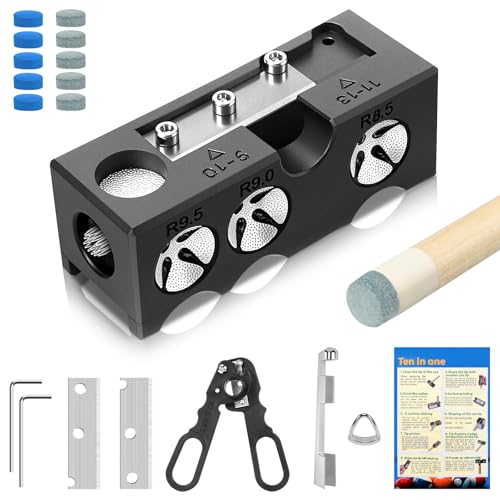 TsicTolg 11-in-1 Pool Cue Tip Replacement Kit Cue Tip Shaping Tool Professional Cue Tip Repair Accessories Suitable for tip Replacement and Shaping in Home bar Club or Tournament Settings