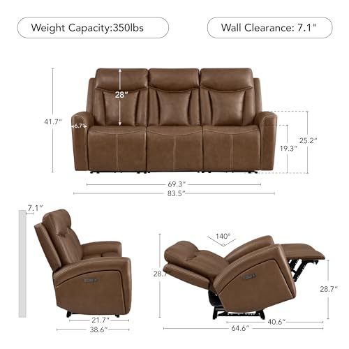 Image of CHITA Zero Gravity Leather Power Reclining Sofa, 3 Seater, Cafe