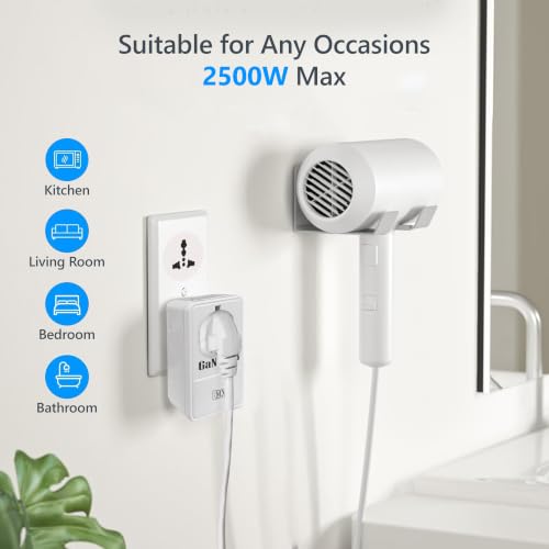 Image of MX 3-in-1 Universal Multi Plug Adapter 45W, GaN USB-C PD Fast Charger with Dual Type-C Ports, 2500W Universal Power Socket, Travel Adapter for Mobile, Laptop, Tablet, Home & Office