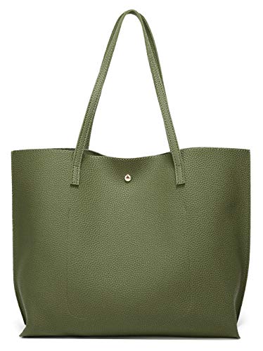 Dreubea Women's Soft Faux Leather Tote Shoulder Bag from, Big Capacity Tassel Handbag Army Green - Thumbnail 5