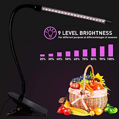 Otryad 1 HEAD Led Grow Lights For Indoor Plants 20 Led, Plant Growing Lights Full Spectrum Auto On Off With 3/9/12H Timer, 9 Dimmable Lightness Clip-On Desk Grow Lamp Bulb thumb #4