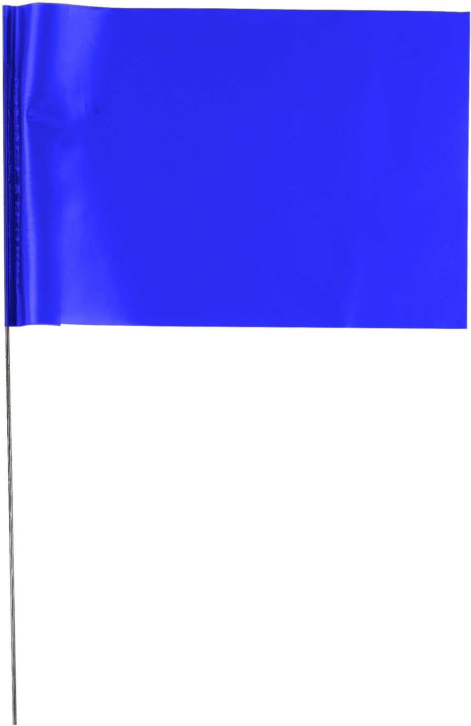 PRESCO Steel Wire Marking Flags – 4″ x 5″ PVC Flags with 36″ Steel Wire Staffs, 100-Count Bundle – Utility, Survey, Construction & Landscaping Markers (Blue)