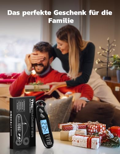 Babacom Fleischthermometer Sofortanzeige mit zwei Sonden & großem Bildschirm, Bratenthermometer mit Alarmeinstellung und Kalibrierung, Grillthermometer für Küche, Ofen, Zucker, Flüssigkeiten, BBQ