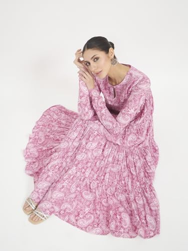 Image of FIORRA Women's Paisley Printed Pure Cotton Anarkali Kurta