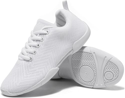 Image of BAXINIER Girls White Cheerleading Shoes Breathable Youth Cheer Competition Sneakers Athletic Training Dance Tennis Walking Shoes