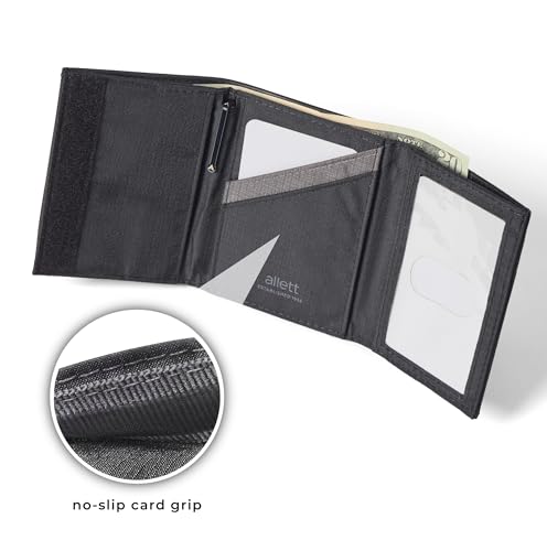Image of Allett Trifold Wallet, Onyx Black - Leather, RFID Blocking, Slim, Minimalist, Water Resistant, Thin, Front Pocket - Holds 3-12+ Cards, Flat Bills, Receipts & Coins - For Men & Women