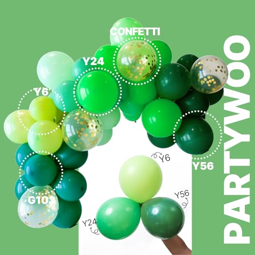 Image of PartyWoo Green Balloons 65pcs 12 Inch Light Lime Dark Emerald Hunter Forest Metallic Green Gold Confetti Balloons for Baby Shower Wedding Engagement Jungle Woodland Birthday Party Decorations