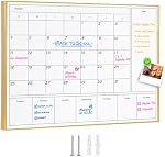 3-in-1 Calendrier d'effacement à sec pour mur avec cadre en aluminium or, mensuel magnétique & Calendrier hebdomadaire Tableau blanc, tableau d'effacement sec pour mur, tableau blanc suspendu pour décor / memo(YL+ZL-Gold,4333)