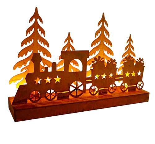 abc HOME | Dekofigur Eisenbahn| LED´s | batteriebetrieben | rostfarben | 8...