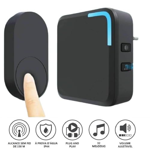 Campainha Eletrônica Sem Fio, Energia Cínetica Não ultiliza Bateria, Alcance de 150m, 32 Melodias, C