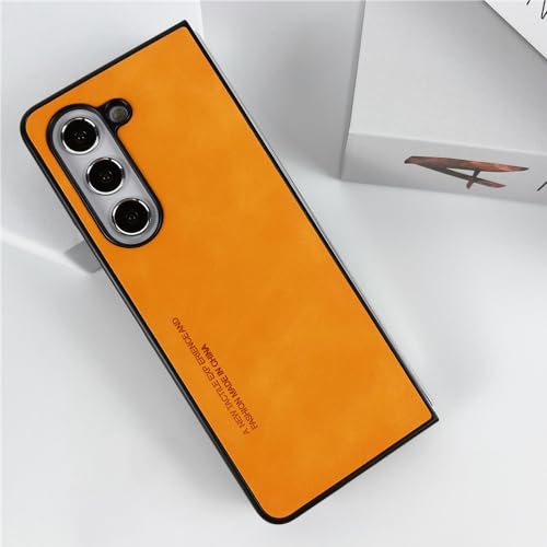 Coque antichoc Samsung Galaxy Z Fold 5 etui cuir suede souple anti-glisse orange