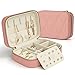 KAMIER Kleine Schmuckkästchen für Damen, Reise Schmuckbox PU Leder Schmuckschatulle für Ohrringe, Ringe, Halsketten, niedliche Schmucketui Reise für Frauen, Männer, Mädchen, Rosa