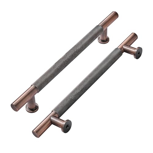 khtumeware 5 Pack 10 Inch(256mm) Drawer Handles Knurled Brushed Antique Copper Cabinet Pulls Drawer Pulls Kitchen Hardware Kitchen Handles for Cabinets Cupboard Handles