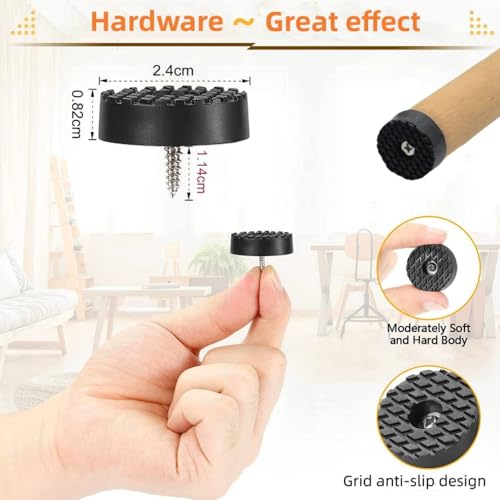 Image of Screw On Rubber Feet for Furniture - 16PCS (Black 24MM) Anti Slip Floor Protector for Chair Leg, Heavy Duty Screw Feet, Furniture Pad for Hardwood Floor, Durable Rubber Bumper