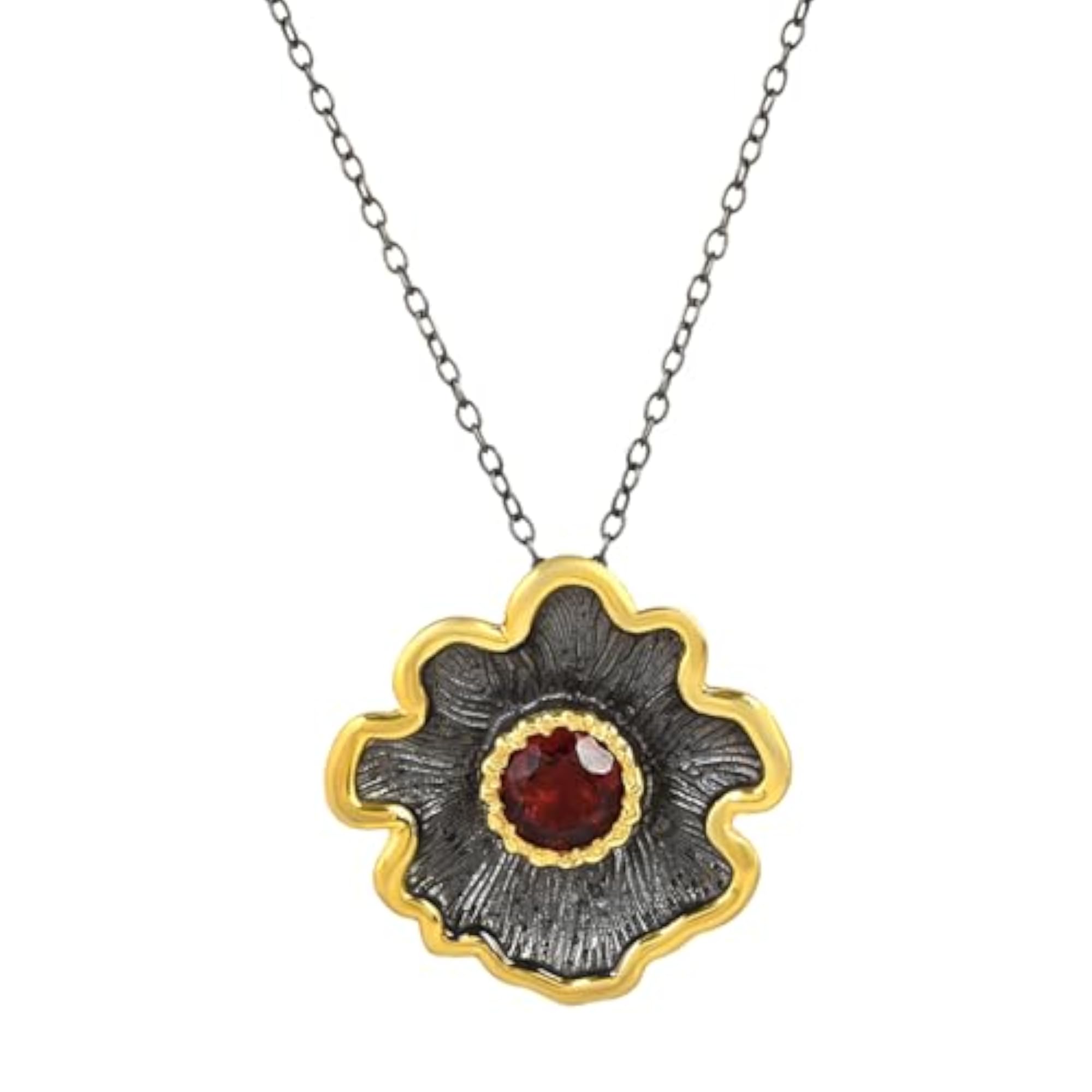 Women's Unique Garnet Pendant Necklace in 925 Sterling Silver