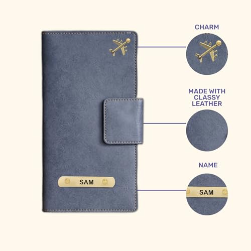 Image of Customized Travel Wallet with Name Engrave | Personalised Passport Holder for Women | Customised Passport Cover for Men and Women | Travel Organizer Gift Wallet (Grey)