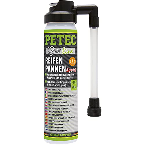 PETEC Pannenspray Fahrrad Reifen Dichtmittel Fahrradschlauch 75ml Spray Bike. Sofortige Pannenhilfe ohne Werkzeug. F&uuml;r alle Ventile und Fahrradreifen 70575
