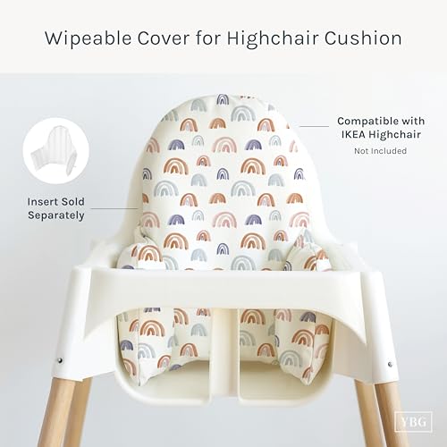 Image of Yeah Baby Goods Wipeable Cushion Cover (Earthtone Rainbows) - Compatible with The IKEA Antilop Highchair - Soft, Waterproof Baby High Chair Cover