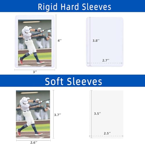 Image of 600 Pack Card Sleeves Hard Plastic, Arjiekwei 3 inchX 4 inch Baseball Cards Protectors Plastic, Premium Card Holder for Trading Sports Baseball Football Game Cards (300 Hard + 300 Soft)