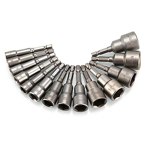 Sporgo Juego de llaves de 1/4 con 14 piezas: 6–19 mm Juego magnético de llaves de vaso, accesorio para atornilladores de batería, atornilladores de impacto, juego de llaves de vaso, llave de vaso