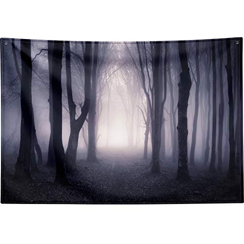 Sujin Misty Forest Tapestry Wall Hanging, Halloween Wall Tapestry For Bedroom Living Room,Scary Fantasy Foggy Forest Backdrop Dark Fantasy Woods Landscape Gothic Decor Tapestry Black Large (90"X60") #TOP2
