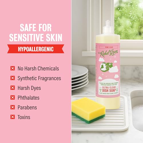 Image of Rebel Green Super Deluxe Dish Soap - Plant-Based Sustainable Dishwashing Soap - Pink Lilac Scent - 16 fl oz - 2 Pack