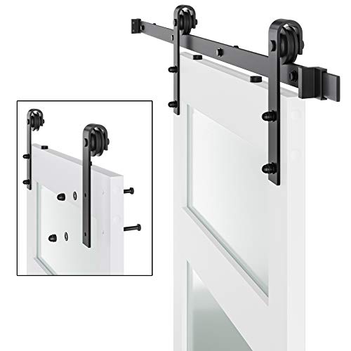 COSHOMER 36in x 84in 5-Panel Glass Barn Door with 6.6ft Sliding Door Hardware Kit & Handle, Pre-Drilled Holes Easy Assembly -Solid Wood Slab & MDF Inside Covered with Water-Proof PVC Surface, White