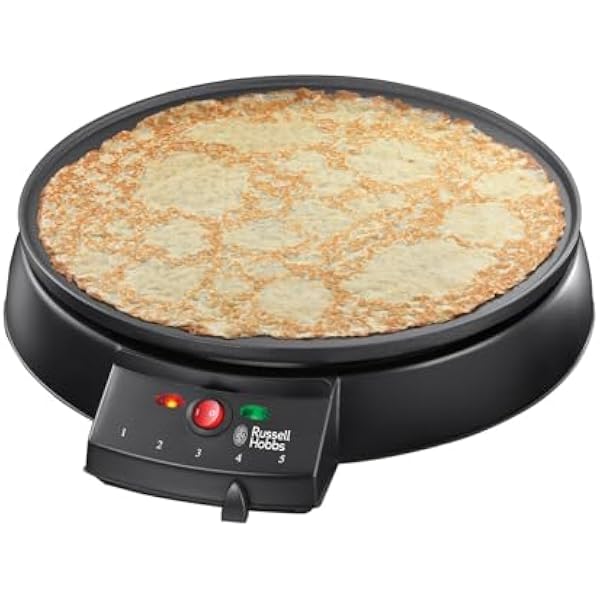 Russell Hobbs naleśnikarka, płyta o jednostajnej temperaturze, kontrolka gotowości temperatury, nieprzywierająca płyta, stal nierdzewna, moc 1000W, czarna, Crêpes Maker Fiesta 20920-56