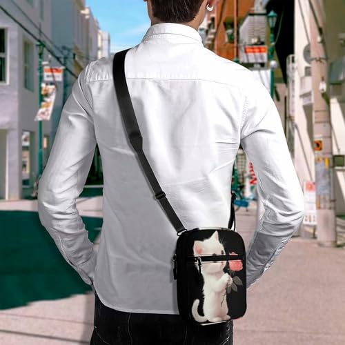 Cute Kitten Cat Holding A Rose Women's Cute Small Mini Crossbody Bag Top Zip Sling Square Shoulder Bags 7