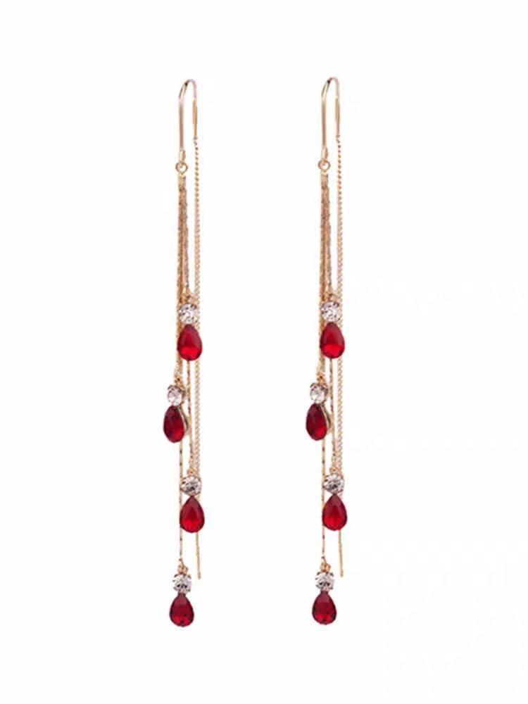 Modern Threader Earrings for Women | Long Chain Dangler Earrings with Crystal & Stone Drops | Western Tassel Earrings for Girls | Party Sui Dhaga Thread Earrings-image-40