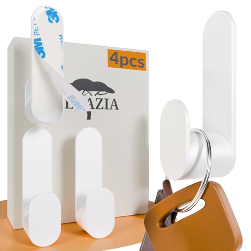 DEKAZIA® 4er-Set Klebehaken Weiß selbstklebend – Starke Wandhaken ohne Bohren – Handtuchhaken, Handtuchhalter & Küchenhaken für Bad, WC & Küche