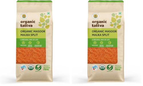Image of Organic Tattva Masoor Dal 500gms, Malka Split - Red Lentils for Everyday Cooking Masoor Dal, Soups, and Indian Meals (Pack of 2)