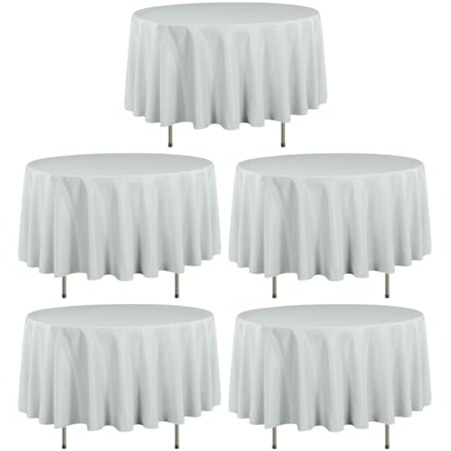 LTC LINENS 5 Pack 90 Inch Round Tablecloth Sliver/Grey - Wrinkle Resistant Table Cloth for Round Table -Washable Polyester Fabric Table Cover for Wedding, Party