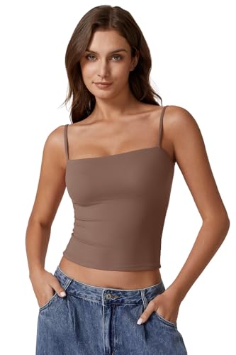 Image of QINSEN Women's Double Lined Basic Tank Top Adjustable Spaghetti Straps Sleeveless Camisole Shirts